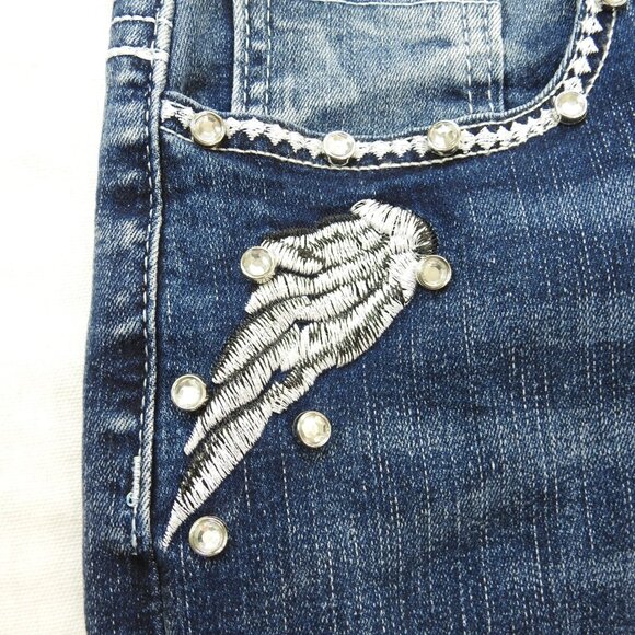New Sky Premium Women's Western Flared Jeans Sz 7 Angel Wings Skull Y2K - Picture 8 of 12